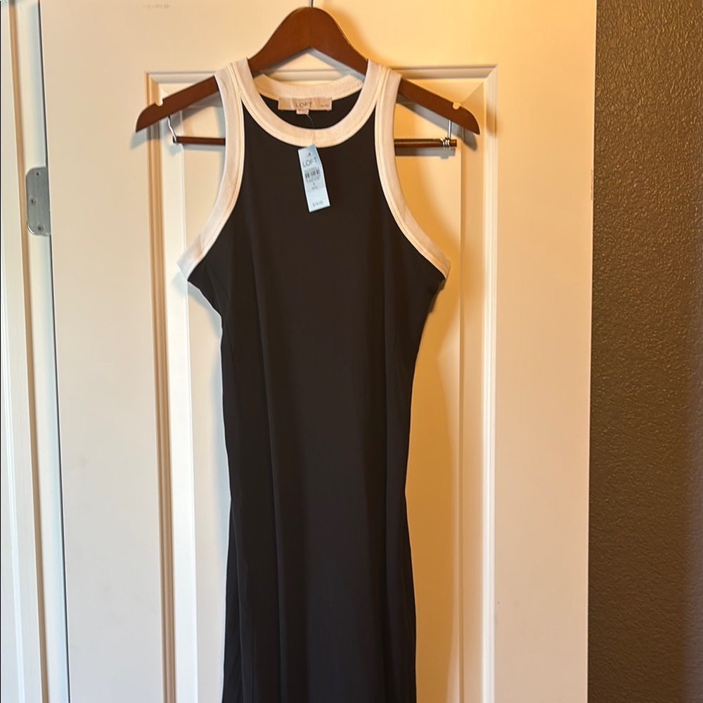 LOFT Black and White Midi Dress